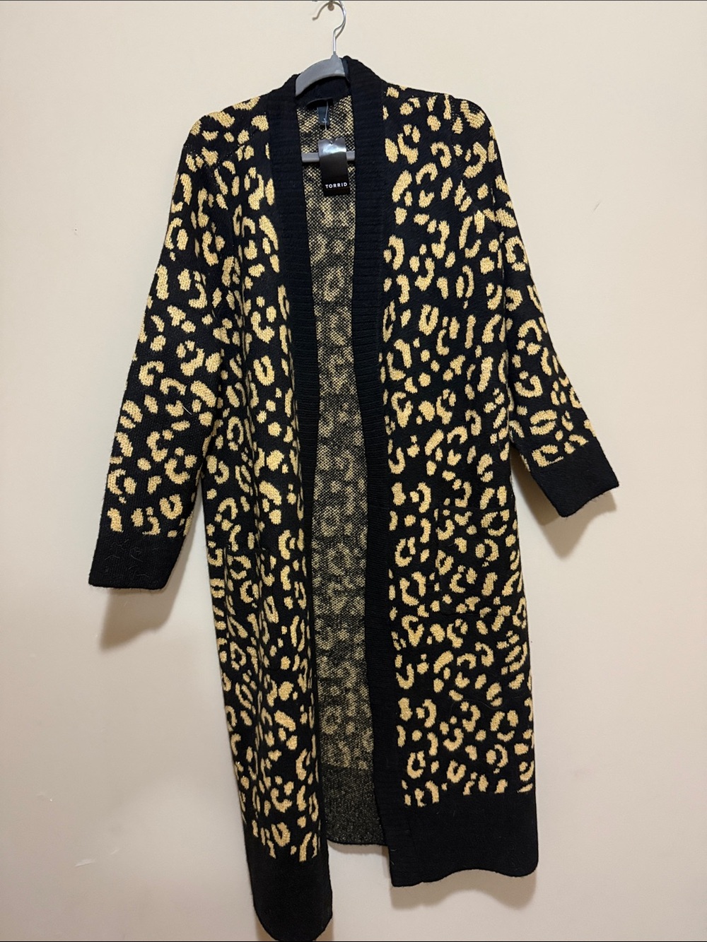 Leopard Print Long Open Cardigan Sweater - Black & Tan - Torrid